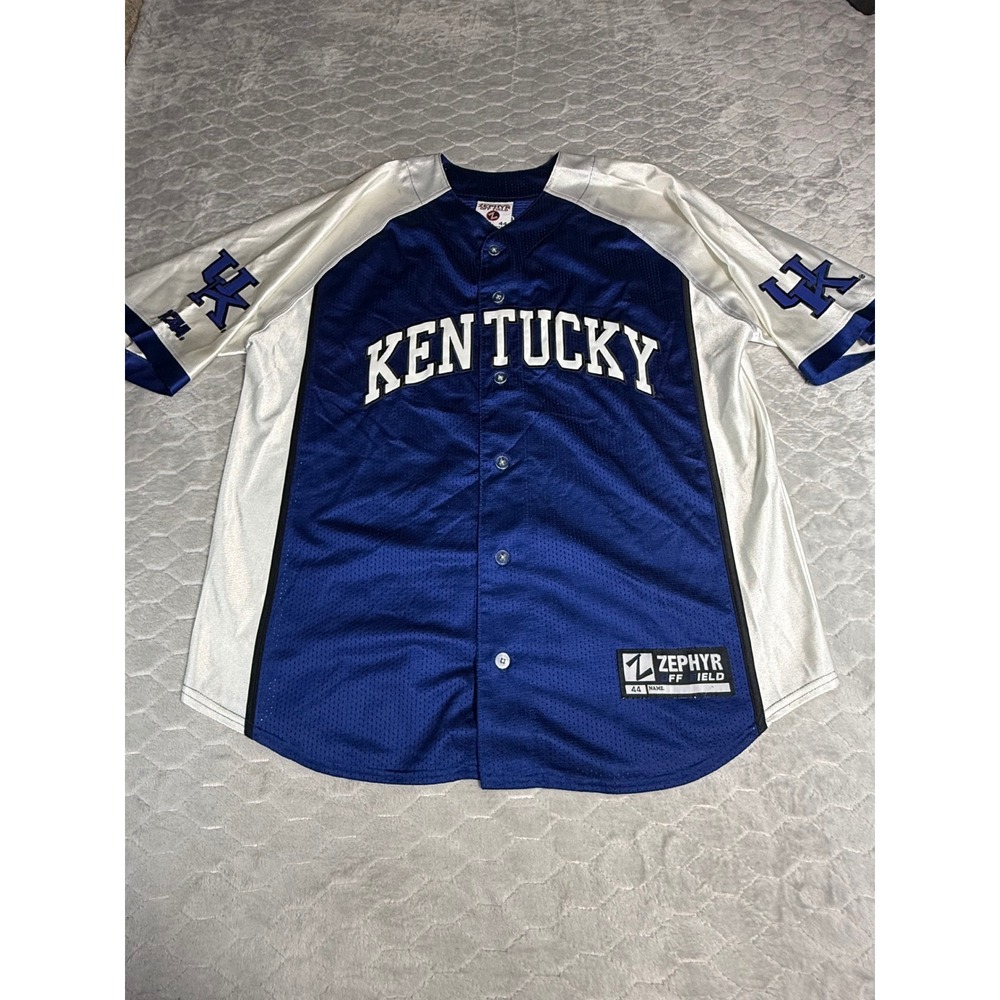 Vintage Kentucky Wildcats Baseball Jersey Zephyr Off Field Blue White Mens Large